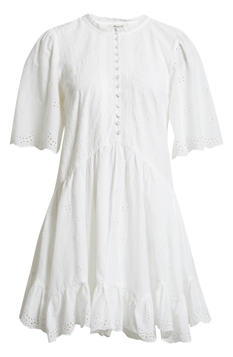 Madewell Eyelet Flutter Sleeve Cotton Minidress, Alternate, color, White