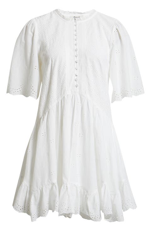 Eyelet Flutter Sleeve Cotton Minidress
