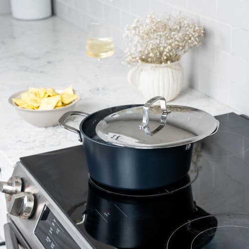 Alva Maestro Nonstick Stock Pot With Lid In Black