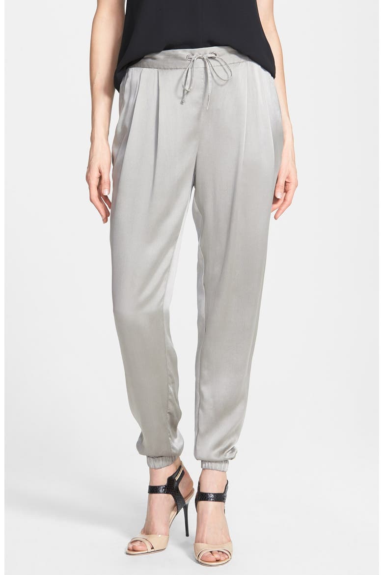 Silk Charmeuse Drawstring Ankle Pants, Main, color, STONE