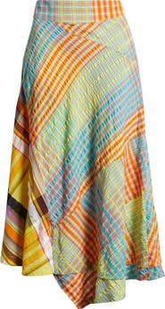 Free People Rivoli Patchwork Plaid Cotton Midi Skirt