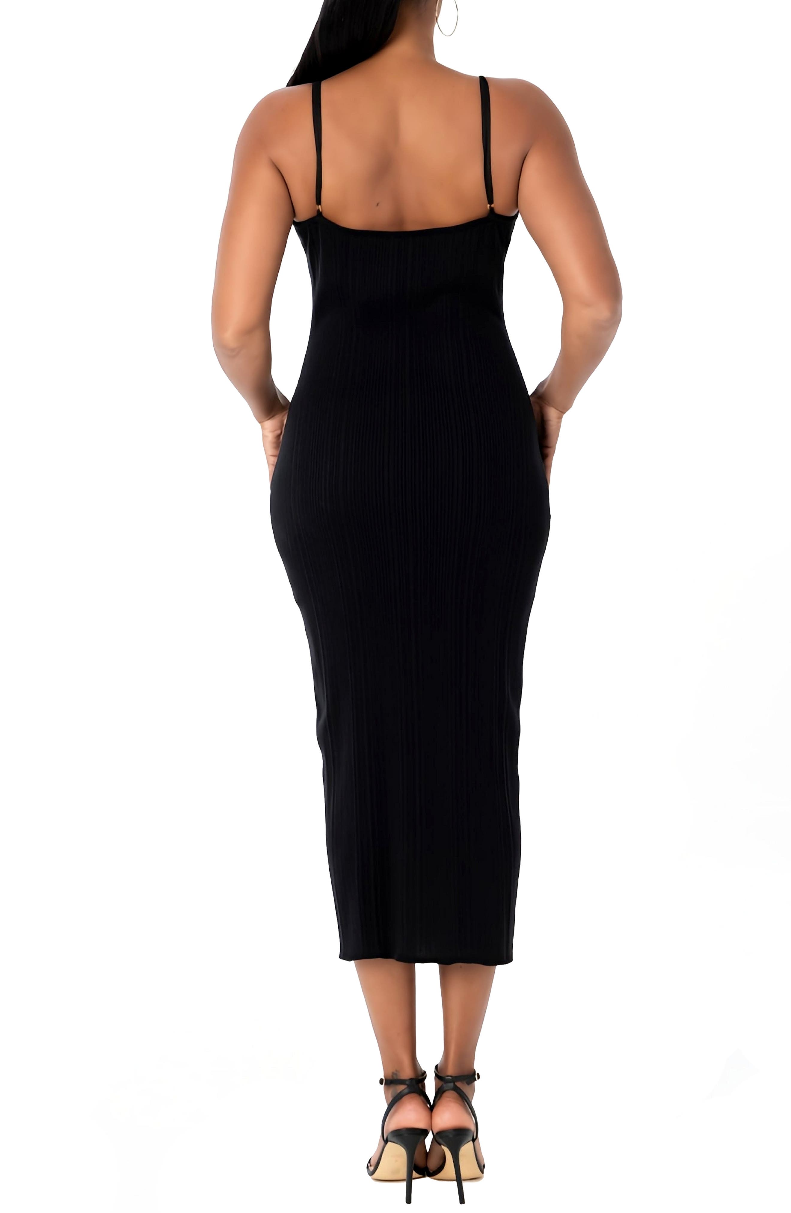 Rib Knit Body-Con Midi Dress - image 2