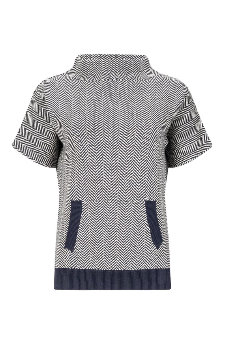 Hope & Henry Women's Organic Mock Neck Sweater, Alternate, color, Navy And White Herringbone