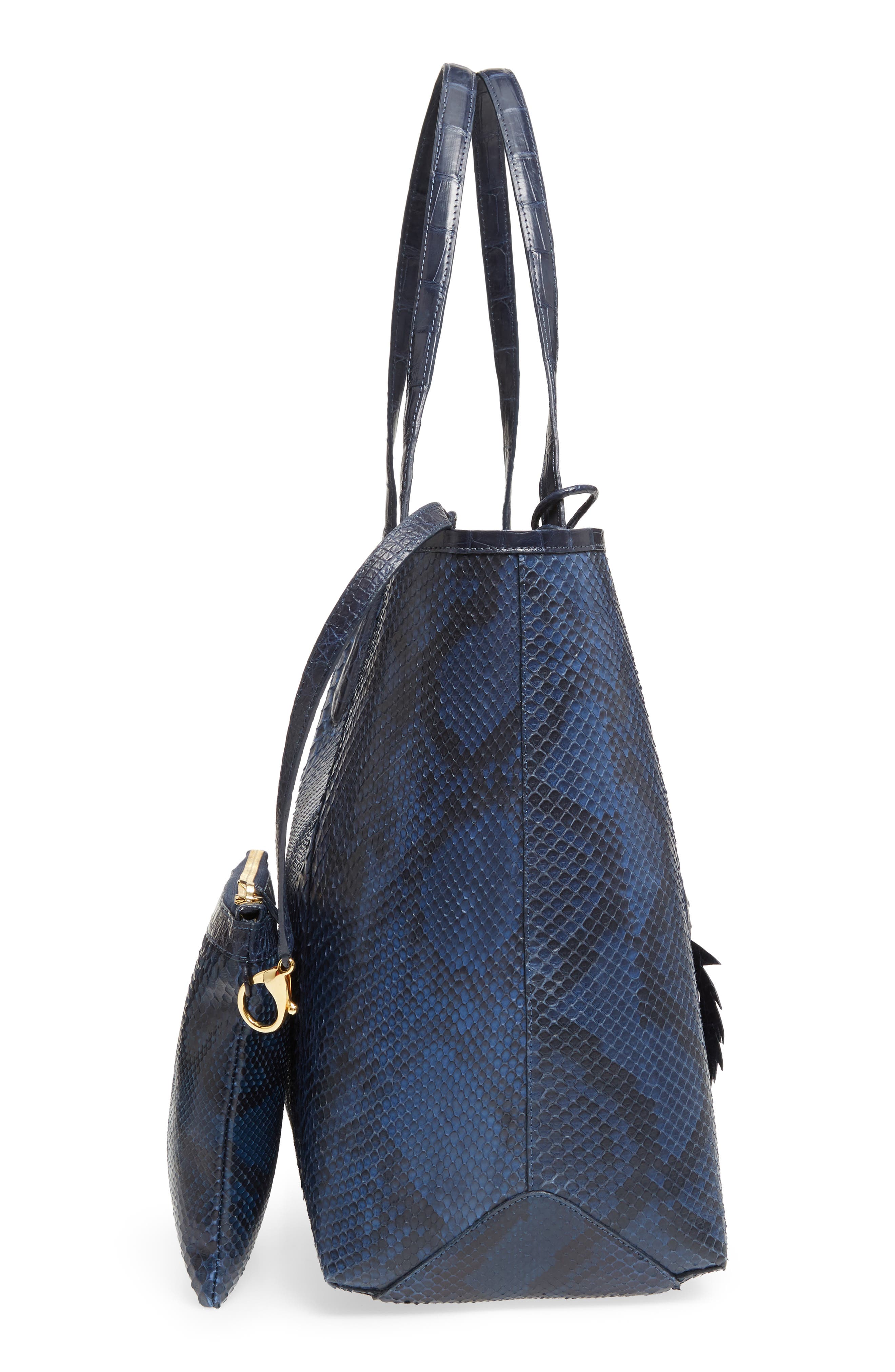 Medium Erica Genuine Python & Crocodile Tote, Alternate, color, NAVY MATTE