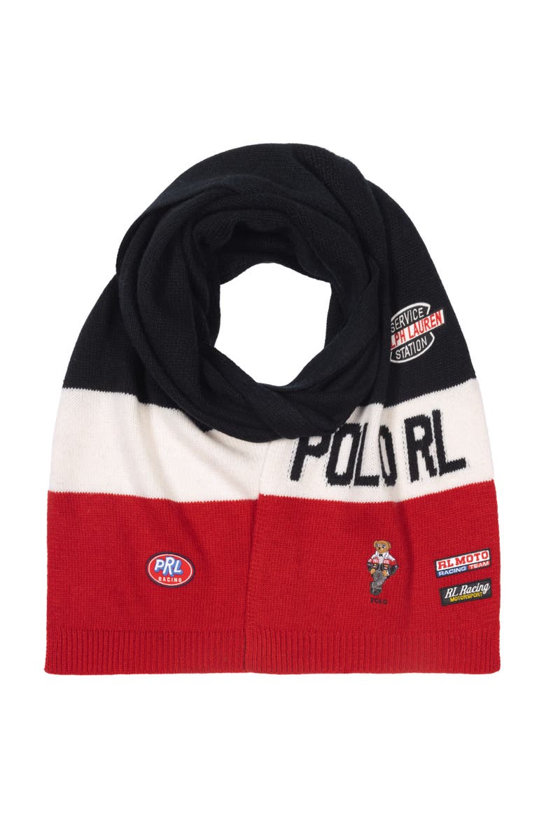 Racing Bear Scarf, Main, color, Polo Black