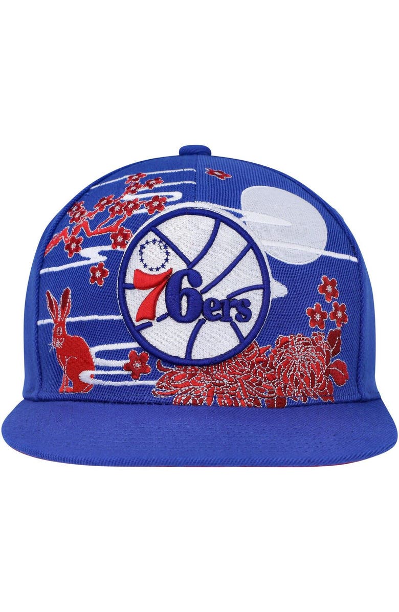 Mitchell & Ness Men's Mitchell & Ness Royal Philadelphia 76ers Hardwood Classics Asian Heritage Scenic Snapback Hat, Alternate, color, 