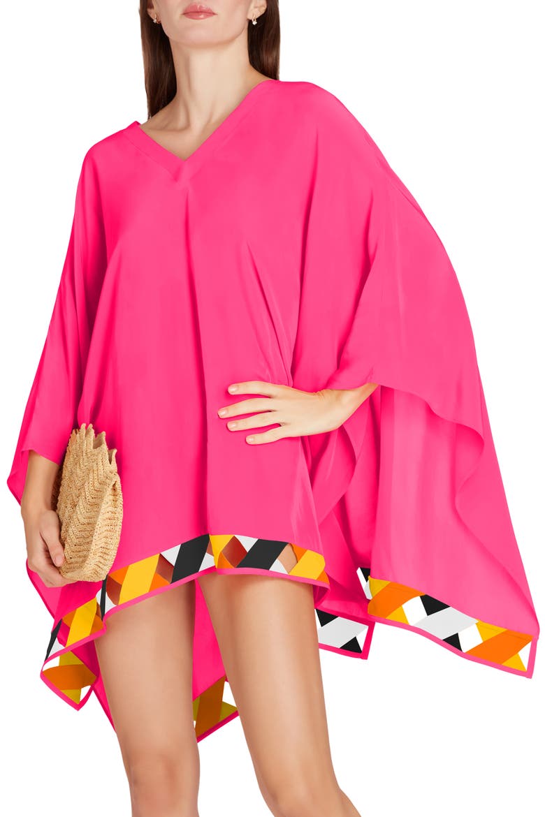 Bandage Hem Chiffon Cover-up Poncho, Alternate, color, Fuscia