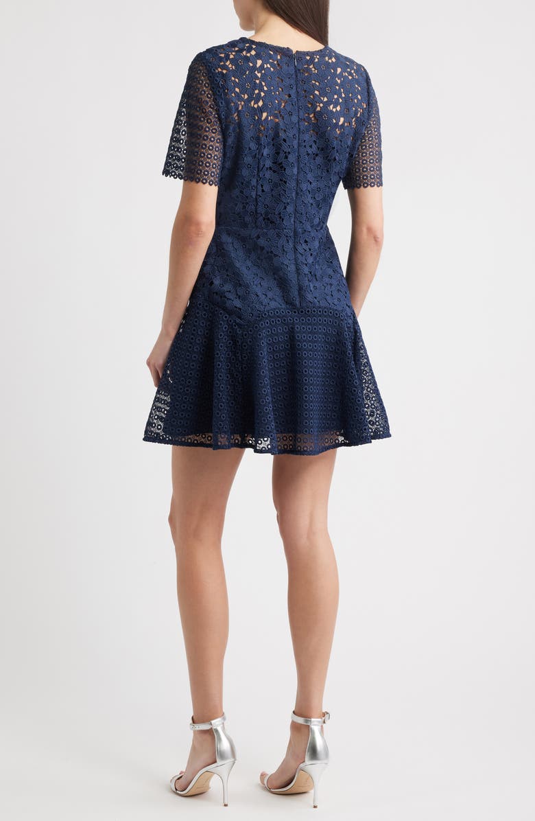 Milly Lana Floral Geometric Lace Fit & Flare Minidress, Alternate, color, Navy