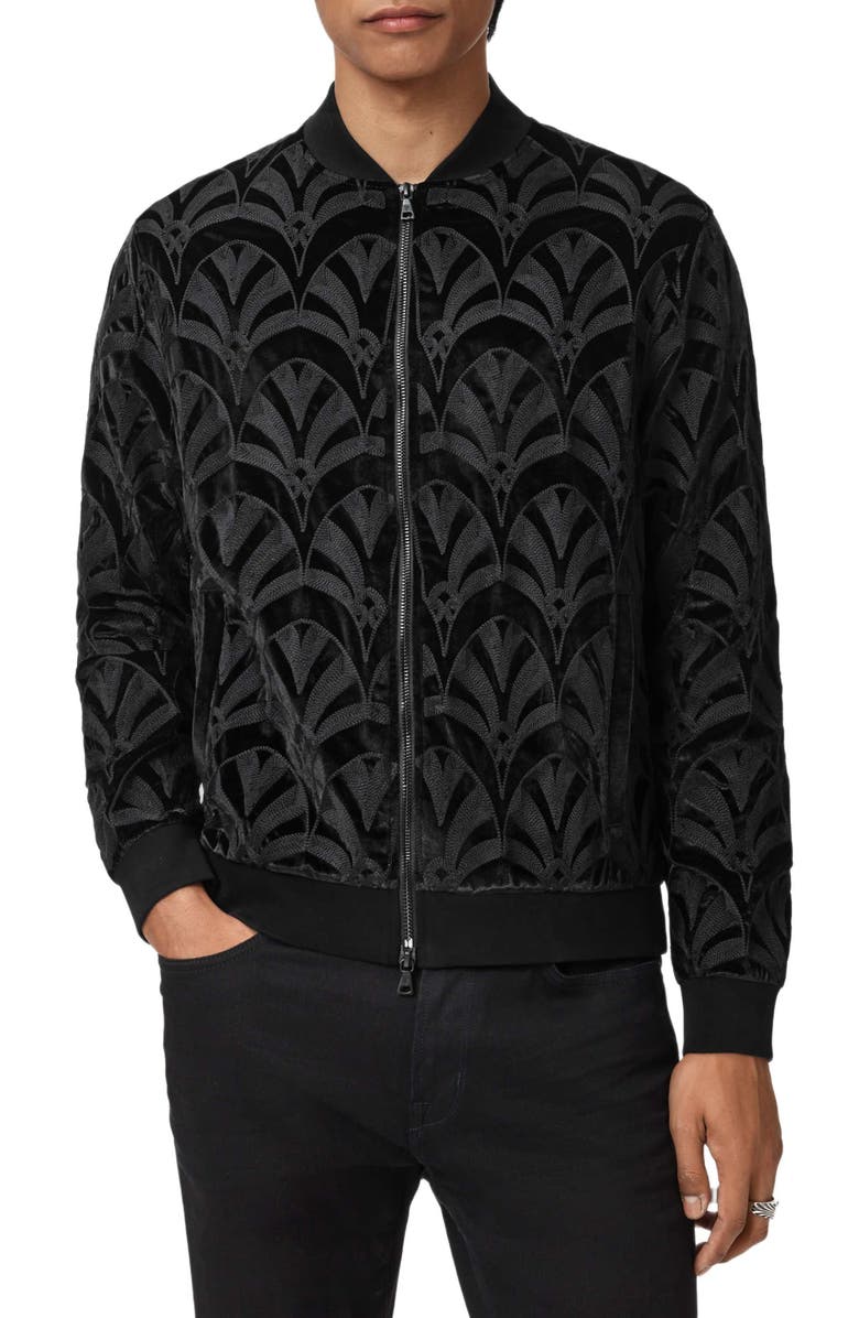 John Varvatos Norfolk Embroidered Bomber Jacket, Main, color, Black