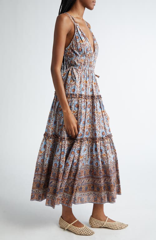 Ulla Johnson Rosa Mixed Print Tiered Cotton Blend Midi Dress In Caspias