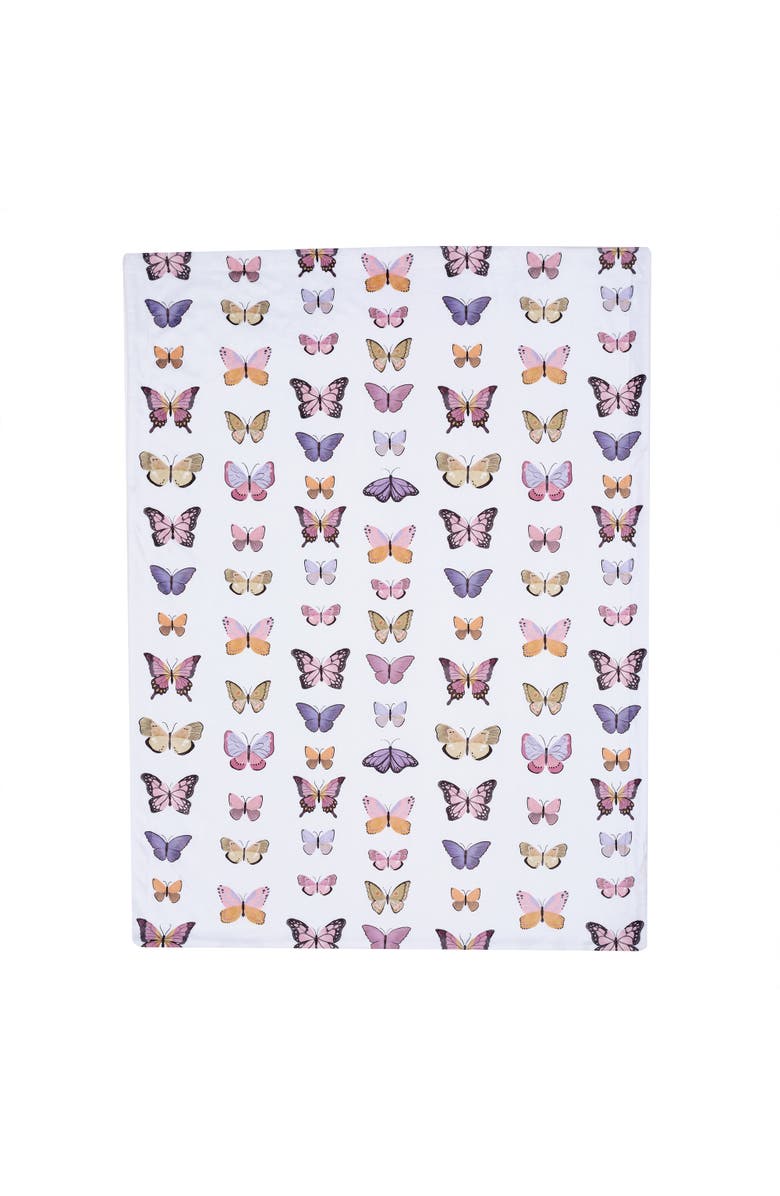 Lambs & Ivy Butterfly Dreams Ultra-Soft Fleece/Faux Shearling Baby Blanket, Alternate, color, White