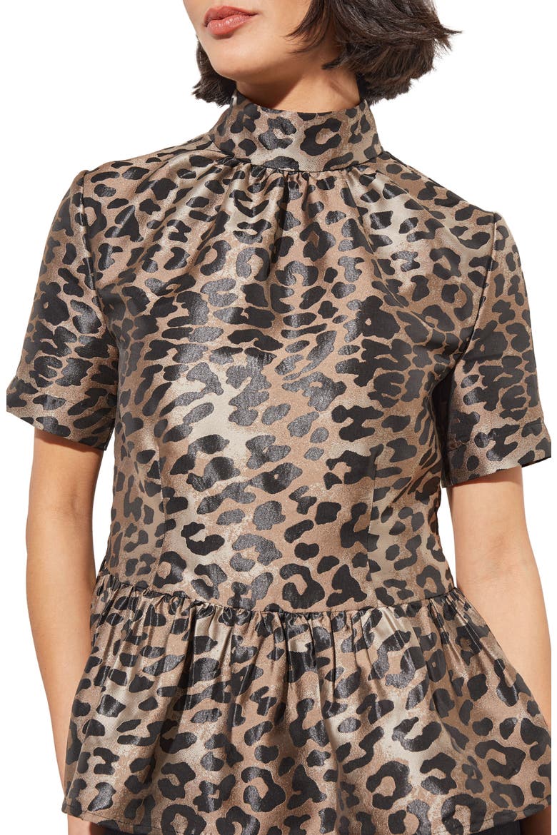 Leopard Print Peplum Top, Alternate, color, JAVA/LMST/BK