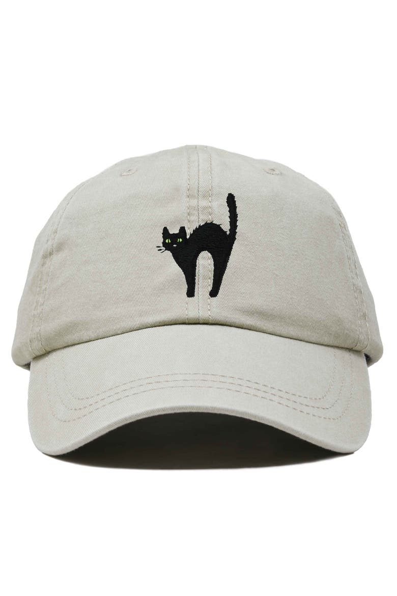 Black Cat Embroidered Casual Hat, Main, color, Washed Stone White