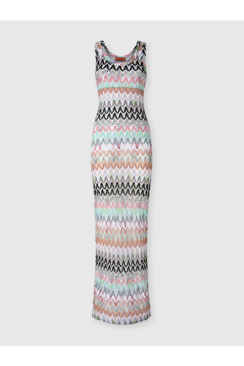 Long Dress In Viscose And Cotton Lamé Lace Motif, Main, color, Multicoloured