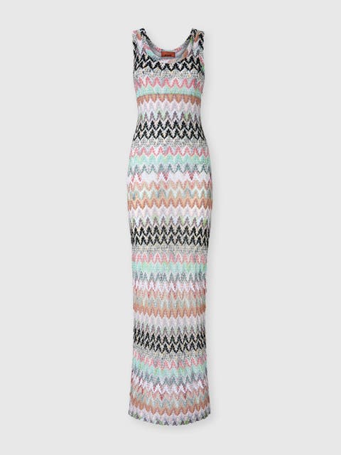 Long Dress In Viscose And Cotton Lamé Lace Motif