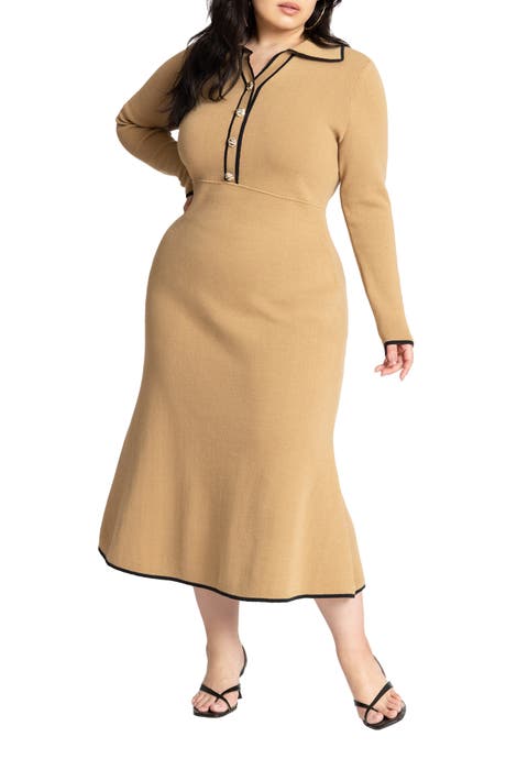 Ribbed Sweater Dress With Collar (Plus Available)