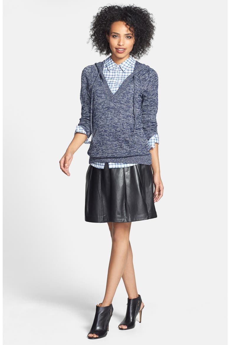 Pleat Leather Skirt, Alternate, color, BLACK
