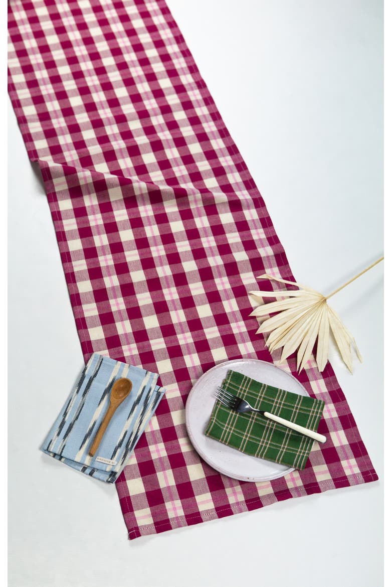 Handwoven Abigail Cranberry Plaid Cotton Table Runner, Main, color, Red