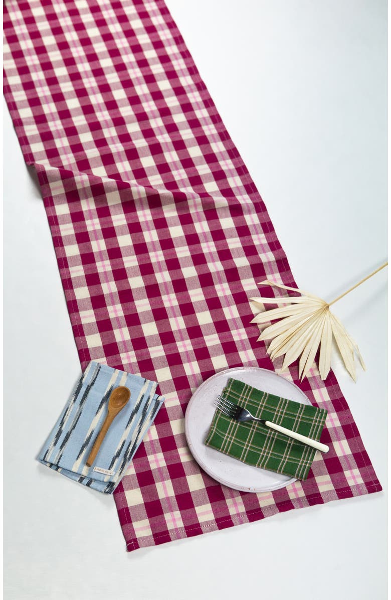 Archive New Yrok Handwoven Abigail Cranberry Plaid Cotton Table Runner, Main, color, Red