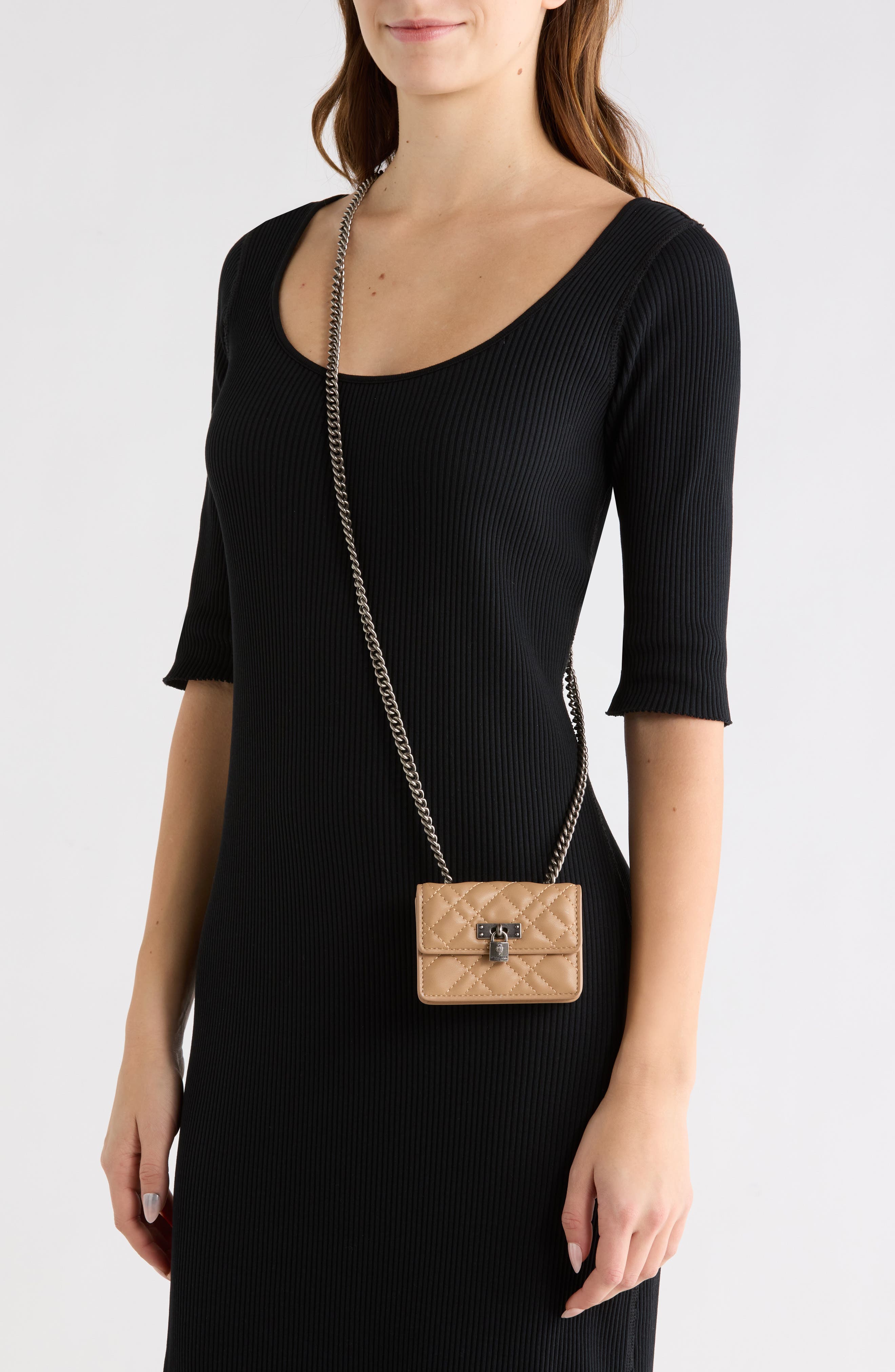 Kurt Geiger London Micro Brixton Quilted Shoulder Bag, Alternate, color, Camel