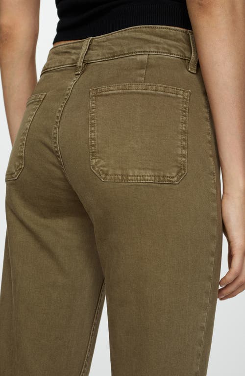 Mango Alex Raw Hem Patch Pocket Crop Flare Jeans In Khaki Green