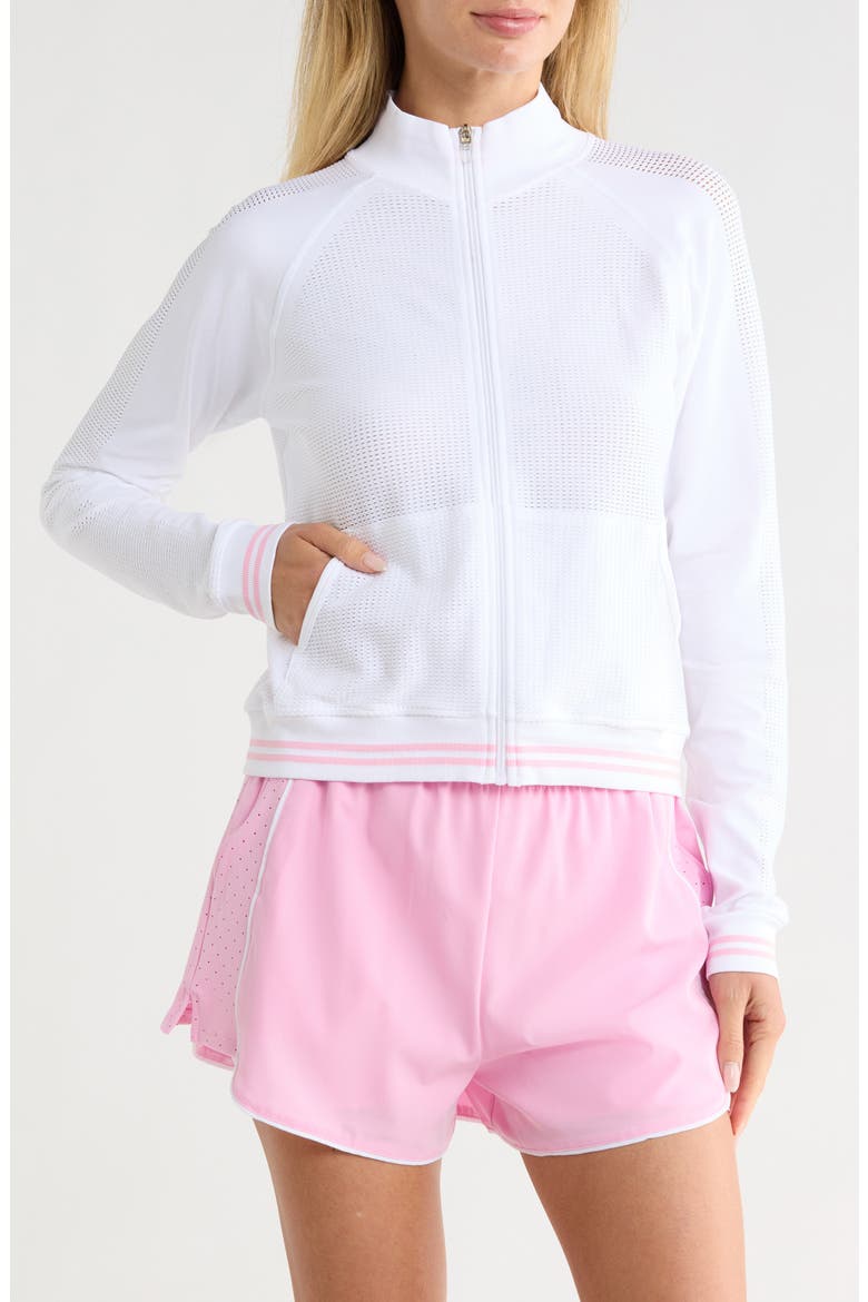 Seamless Net Play Tennis Jacket, Main, color, WHITE/ PINK PEONY