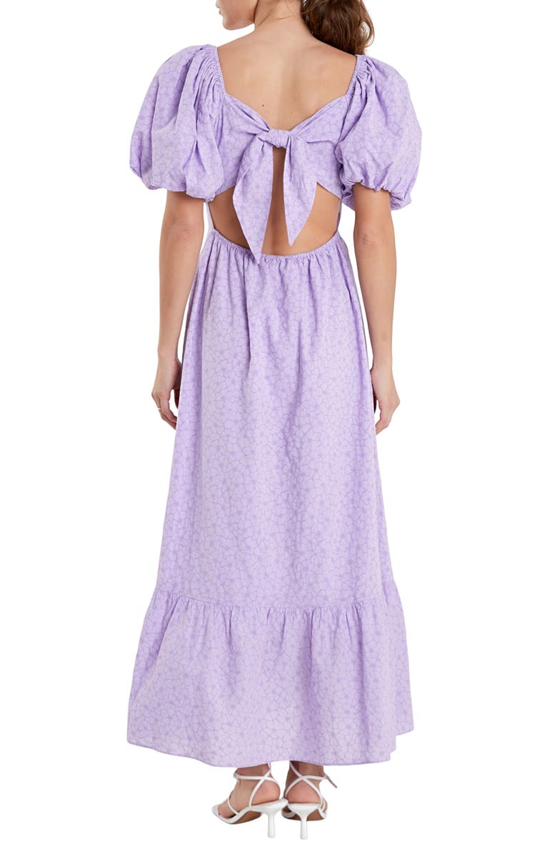 English Factory Floral Puff Sleeve Tie Back Maxi Dress, Alternate, color, 