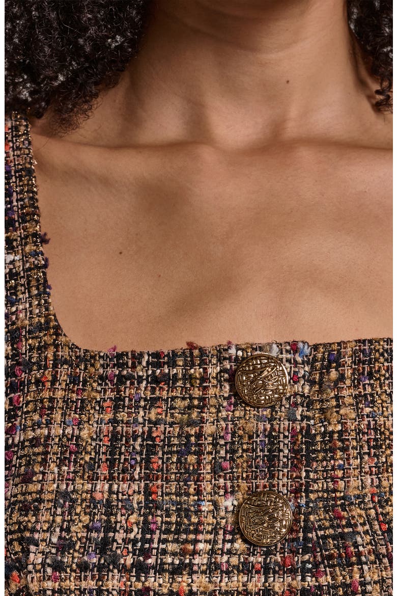 Sleeveless Tweed Minidress, Alternate, color, GOLD MULTI