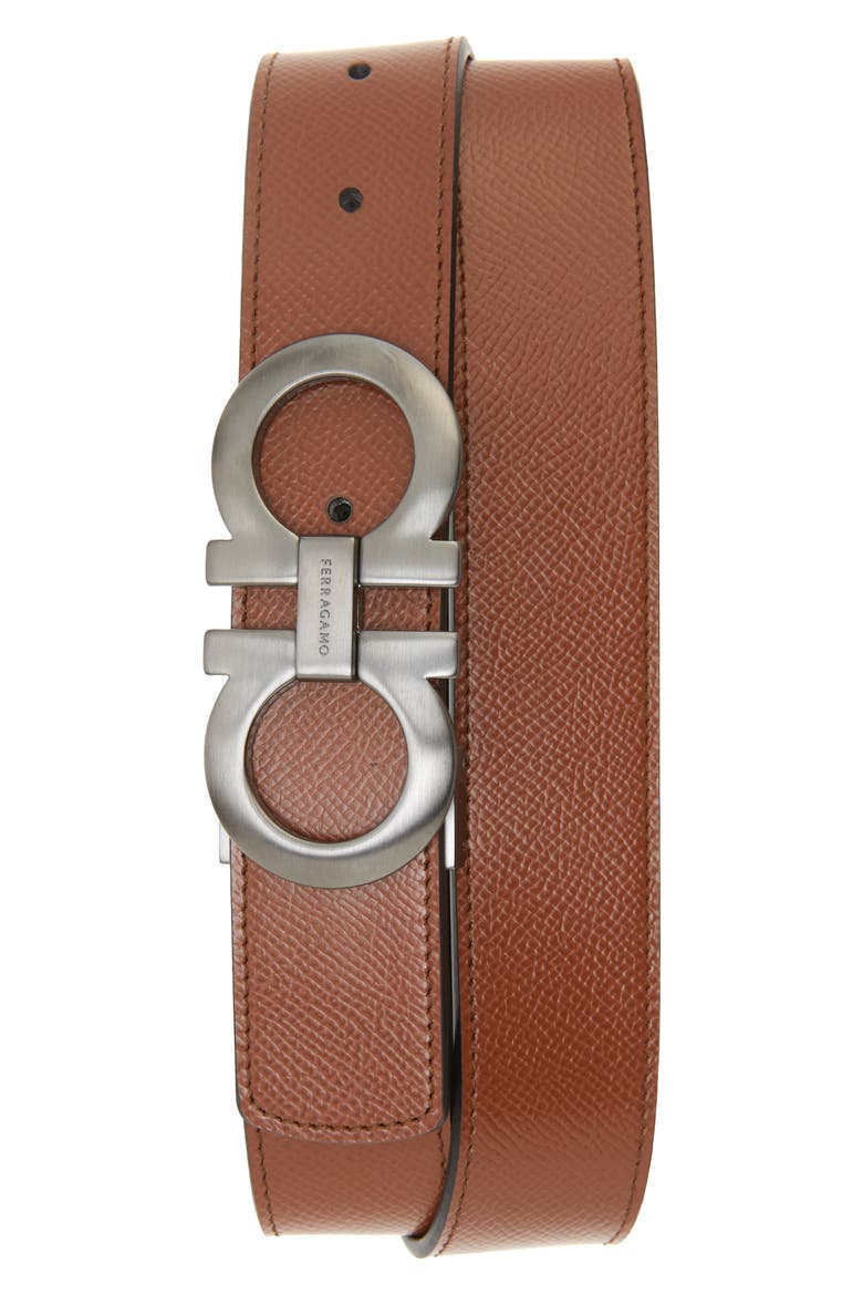 Gancini Reversible Leather Belt, Alternate, color, RADICA NERO