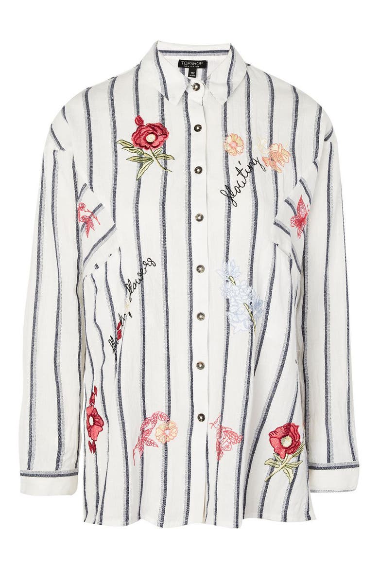 Floating Floral Embroidered Shirt, Alternate, color, NAVY BLUE MULTI