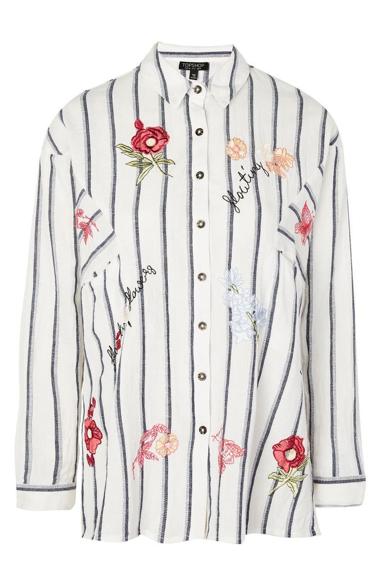 Topshop Floating Floral Embroidered Shirt, Alternate, color, 