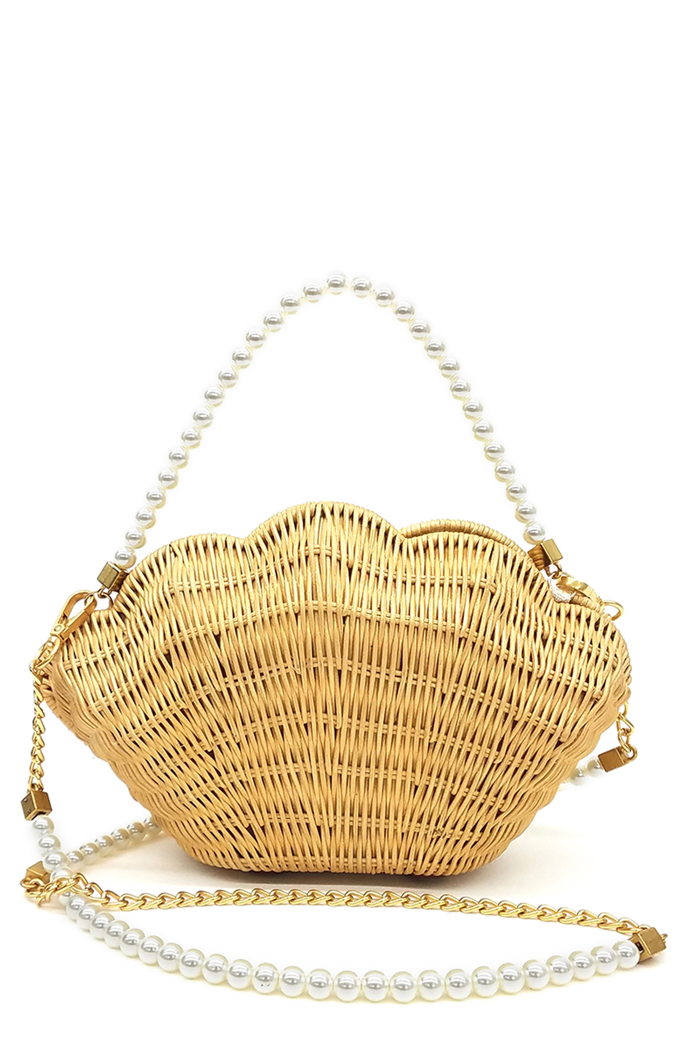 Shelly Woven Rattan Bag, Main, color, GOLD