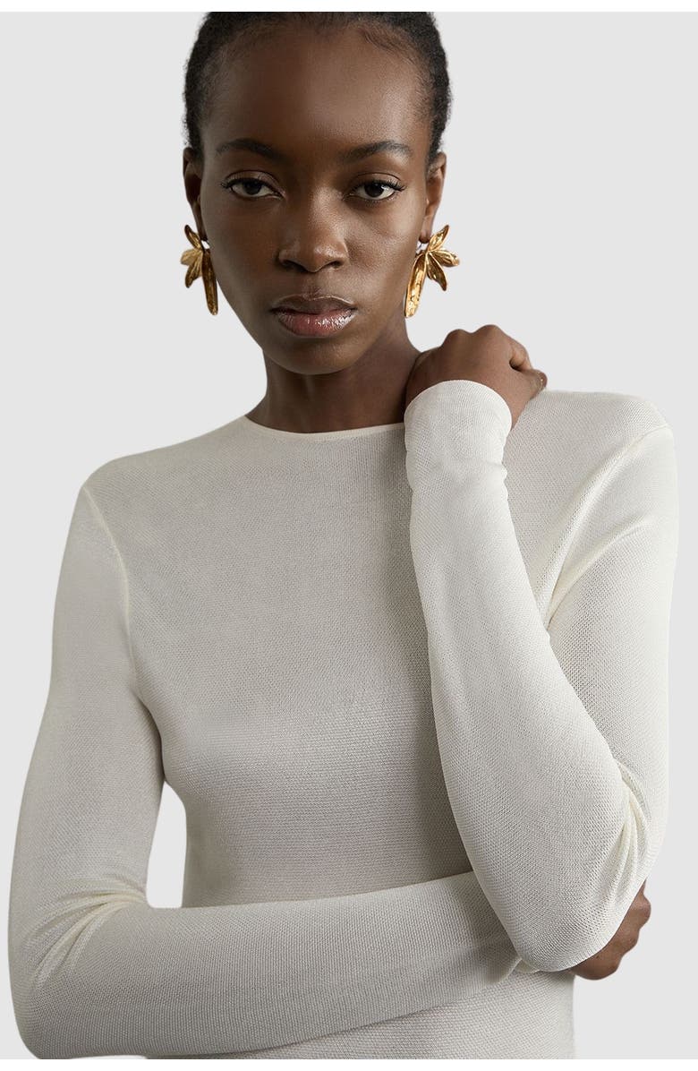 Karen Millen Petite Slinky Lace Asymmetric Maxi Dress, Alternate, color, Cream