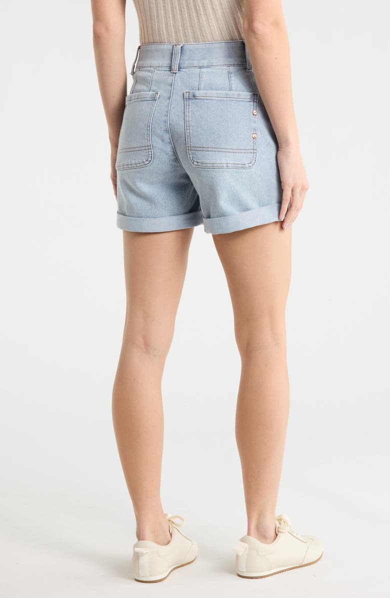 Democracy Scalloped Pocket Cuffed Denim Shorts, Alternate, color, Light Blue Artisanal