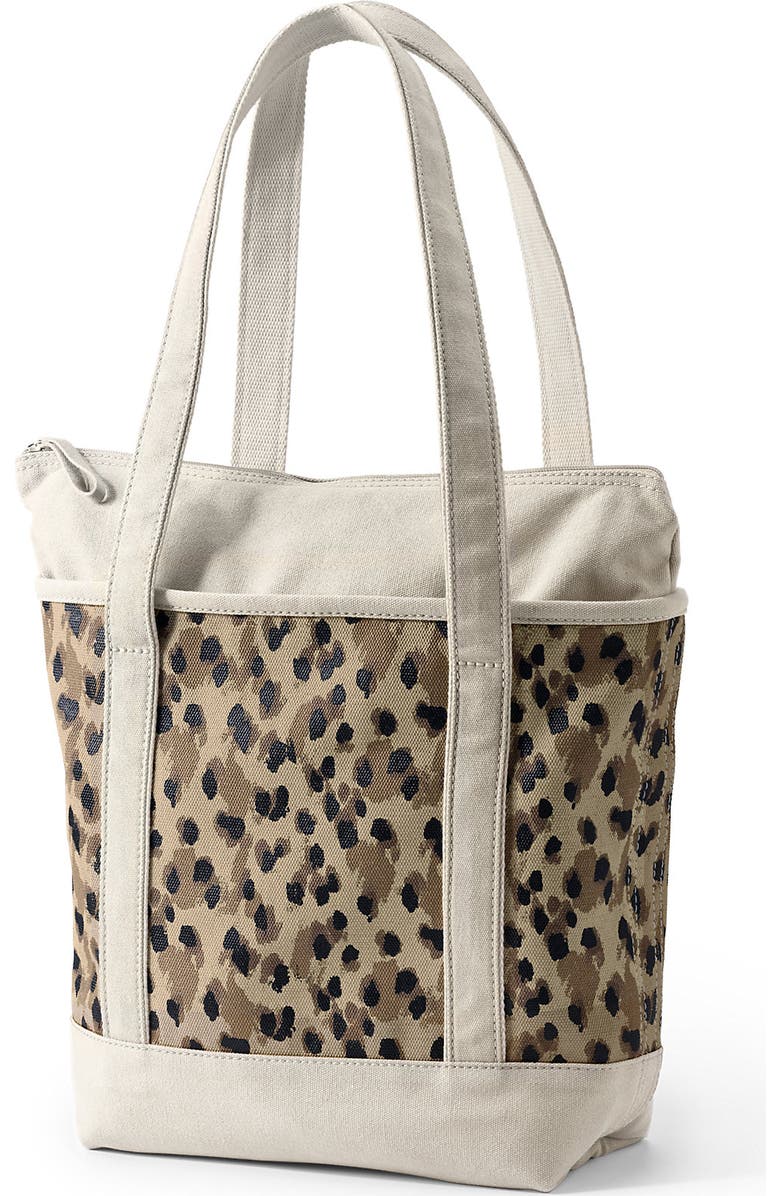Lands' End Zip Top Long Handle Canvas Tote Bag, Alternate, color,