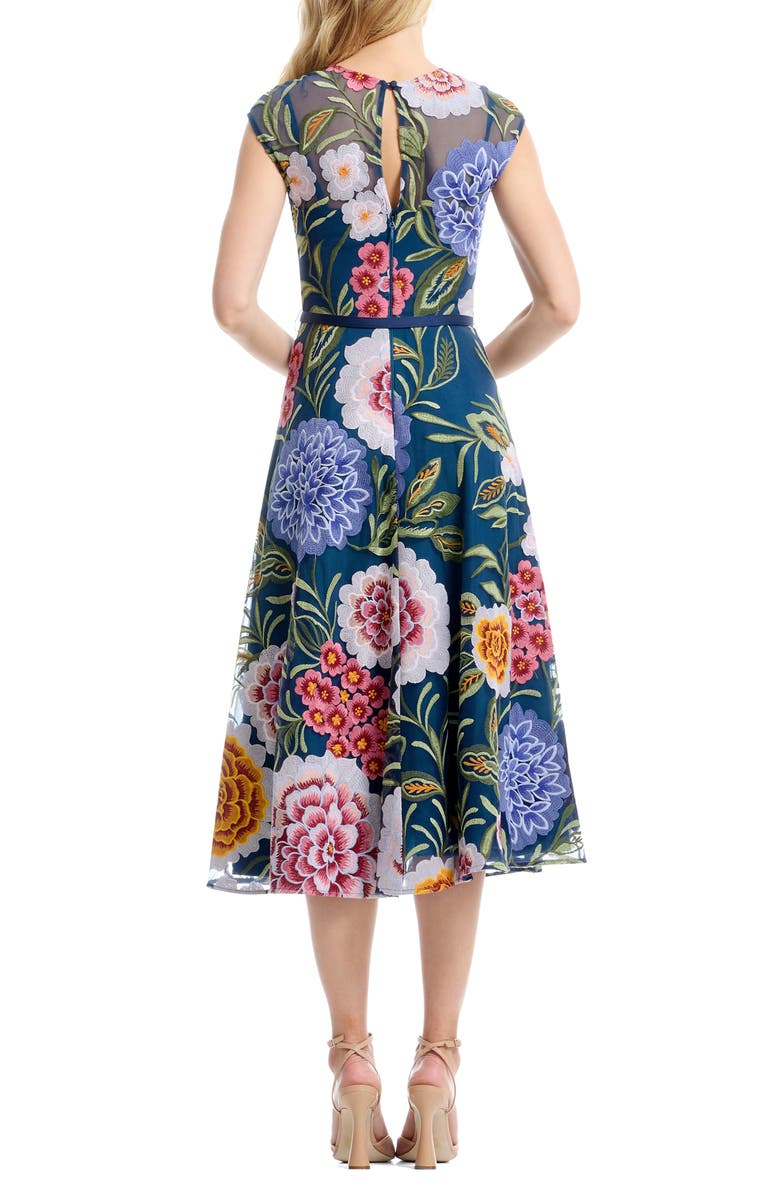 Dress the Population Serenity Floral Embroidery Cocktail Midi Dress, Alternate, color, Navy Multi