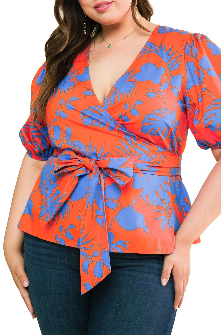 Cotton Wrap Top, Main, color, ORANGE