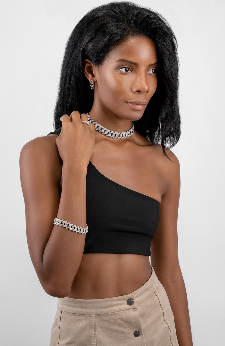 Adornia Pavé Cubic Zirconia Curb Chain Bracelet, Alternate, color, Silver