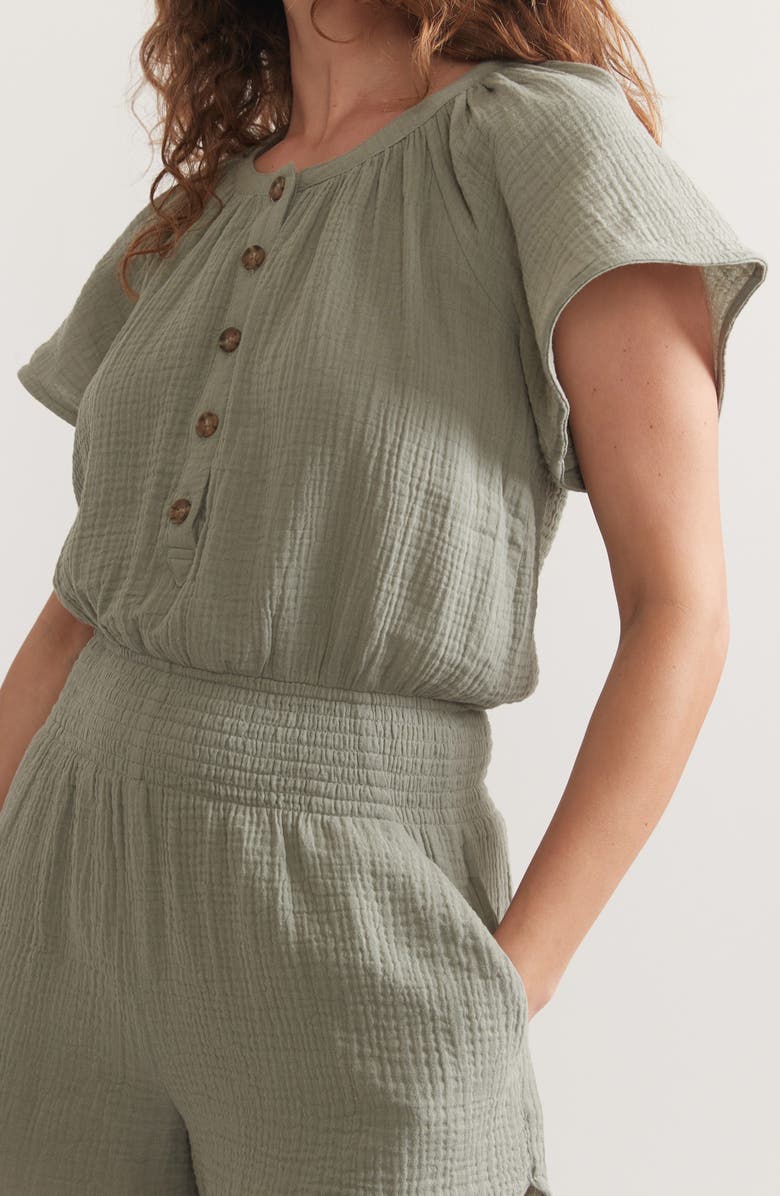 Marine Layer Double Cloth Cotton Romper, Alternate, color, Shadow