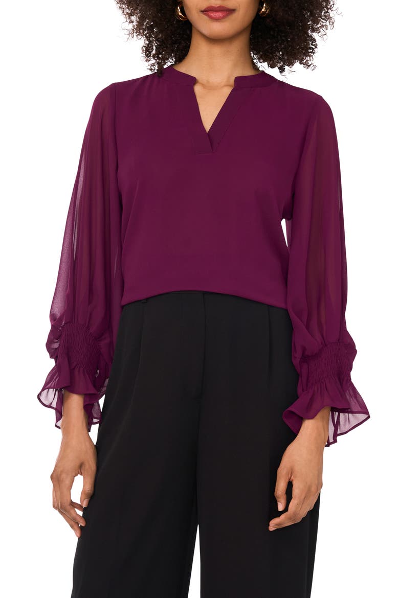 Long Sleeve Chiffon Top, Main, color, PICKLED BEET