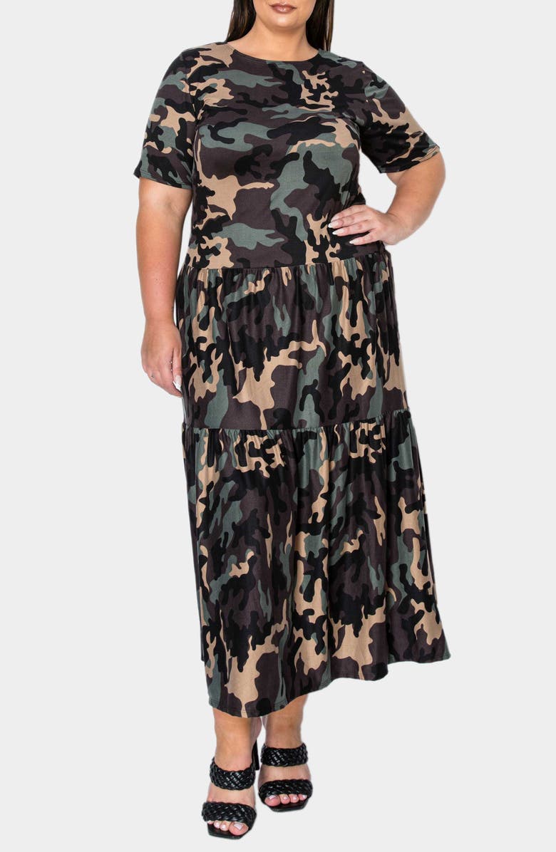 L I V D Remi Camo Tiered Maxi Dress, Main, color, 