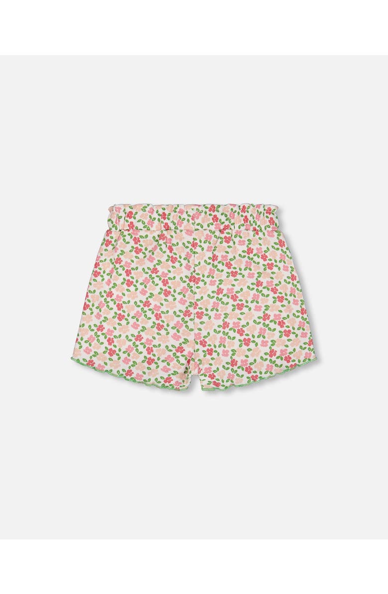 Deux par Deux Girl's Printed Ribbed Short Small Flowers On White Background, Alternate, color, 