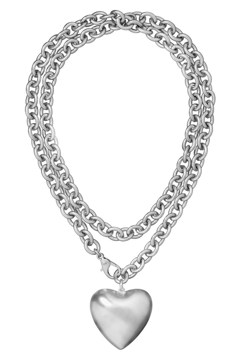 Puffy Heart Pendant Necklace, Main, color, SILVER