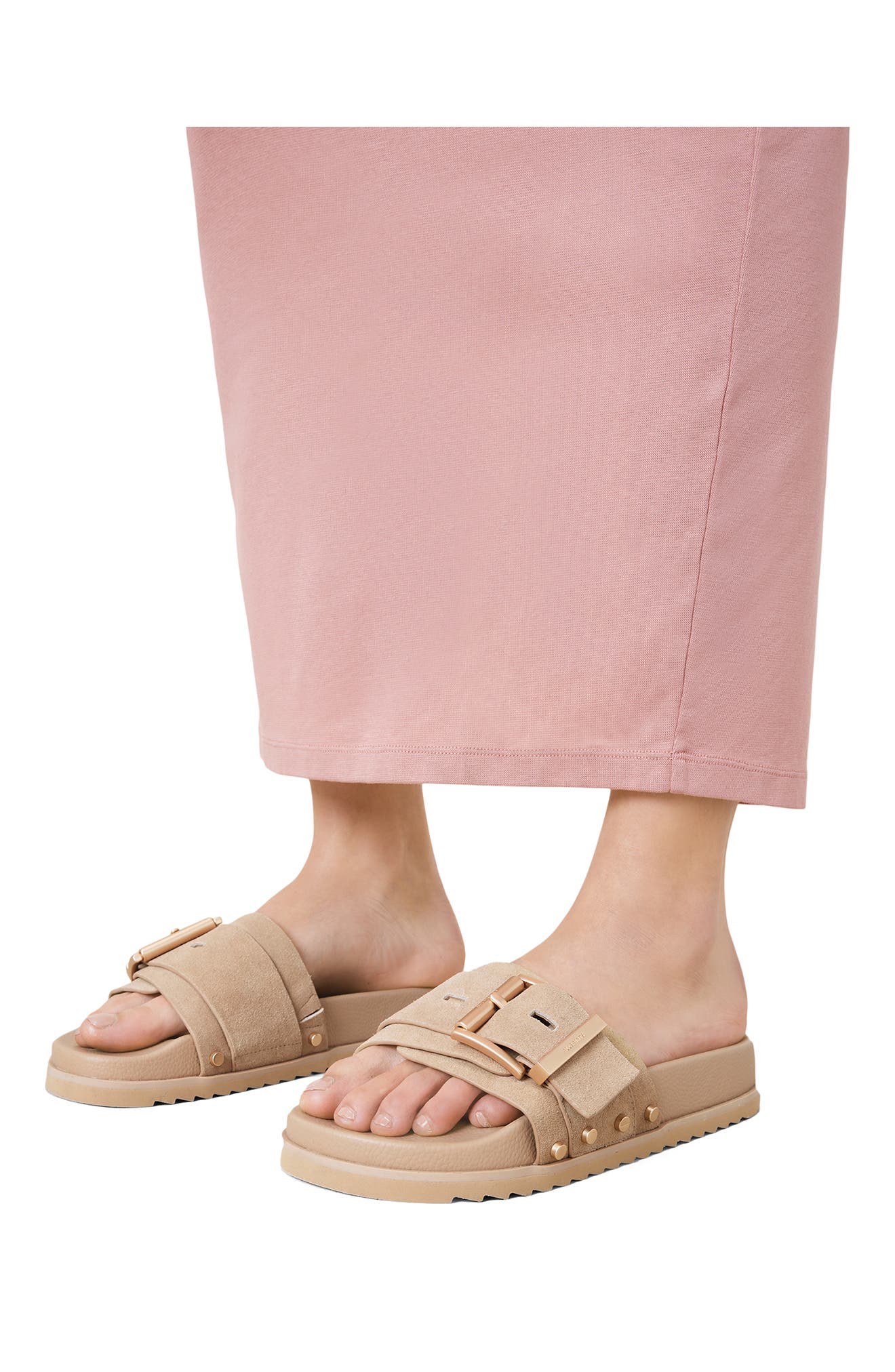 Ellie Stud Slide Sandal, Alternate, color, SAND BROWN