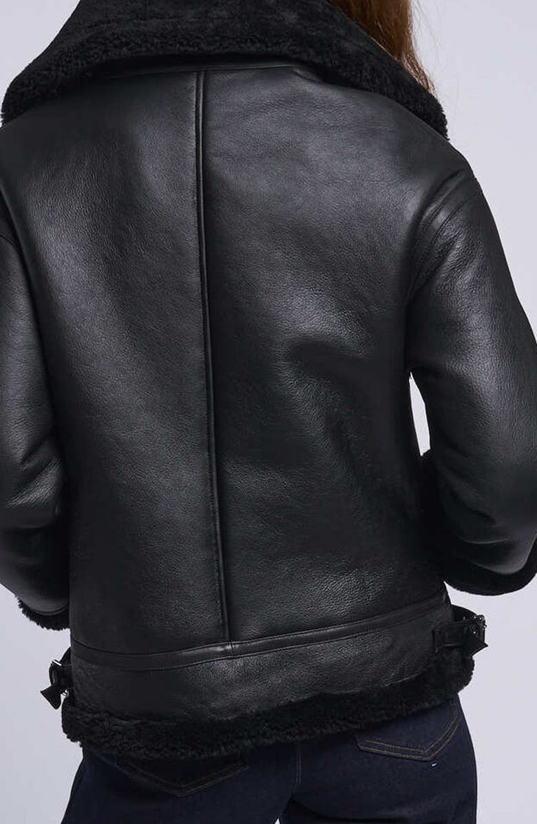 Blue Duck Leather Bomber Jacket with Genuine Shearling Trim, Alternate, color, Black
