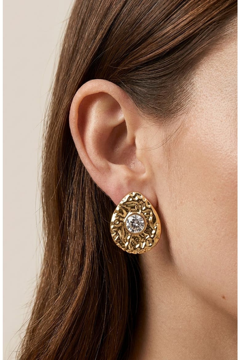 Hammered Crystal Center Drop Earrings, Main, color, GOLD