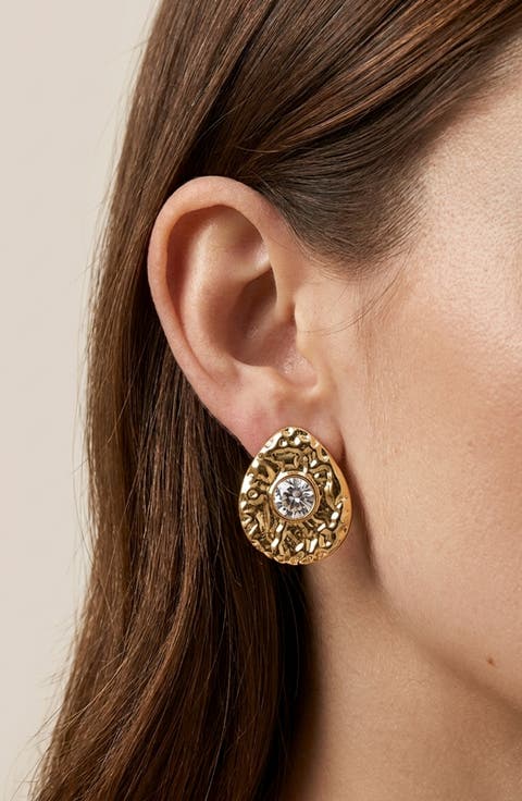 Hammered Crystal Center Drop Earrings