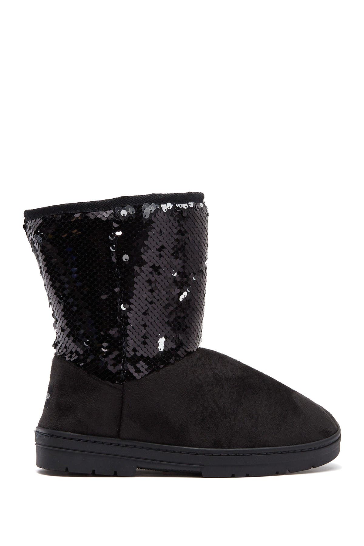 bebe Microsuede Sequin Faux Fur Lined Winter Boot, Main, color, 