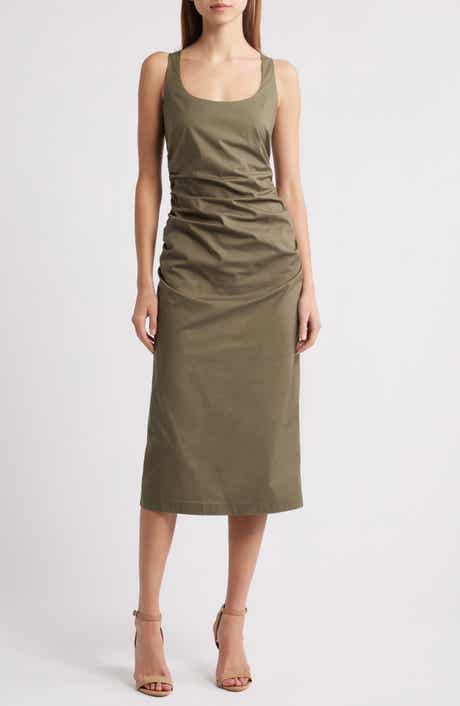 Charles Henry Ruched Tank Midi Dress
