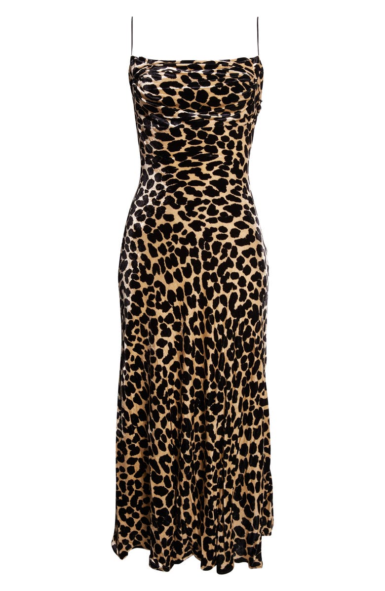 Balmain Leopard Print Cowl Neck Velvet Slip Dress, Alternate, color, Gba Beige/ Black